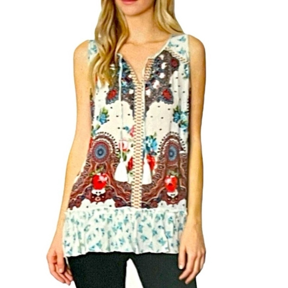 Bila Colorful  Graphic Tank Top Boho flowy Size M lightweight